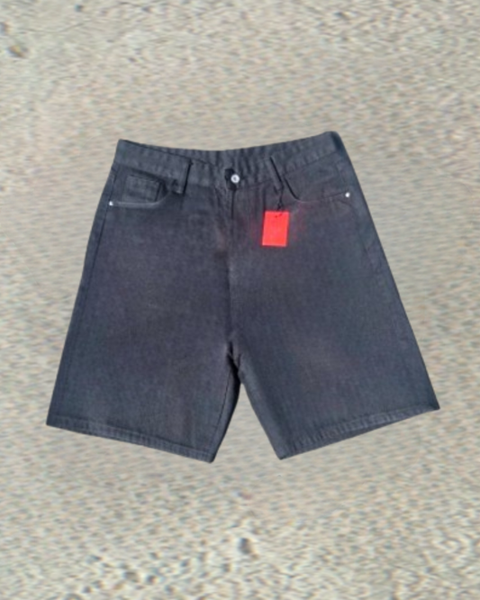 Black Denim White Star Laced Jorts