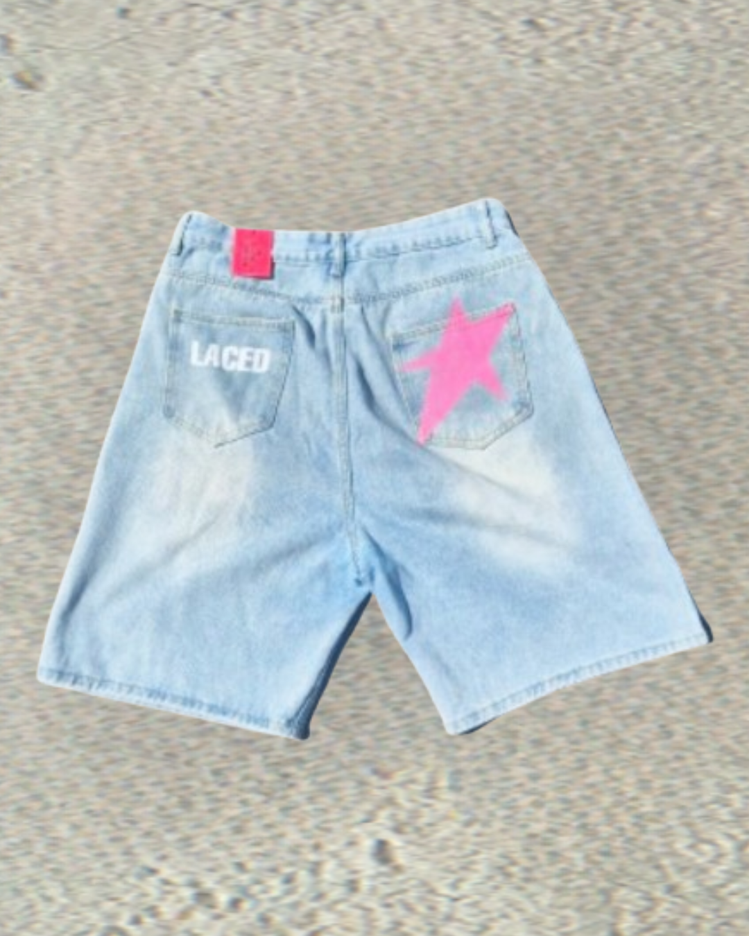 Blue Denim Pink Star Laced Jorts
