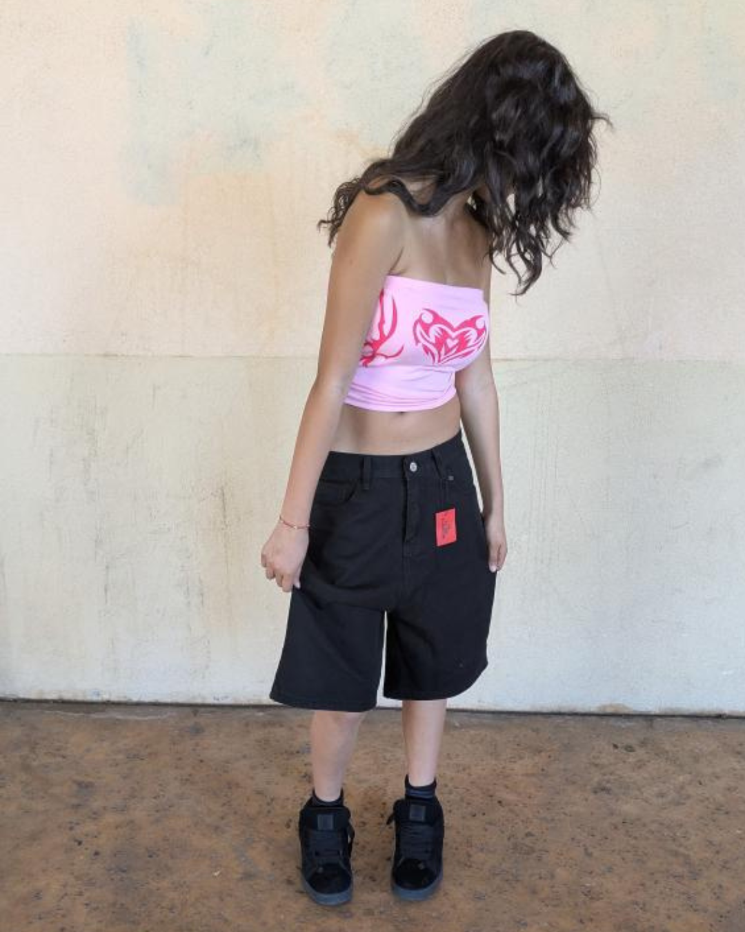 Black Denim White Star Laced Jorts