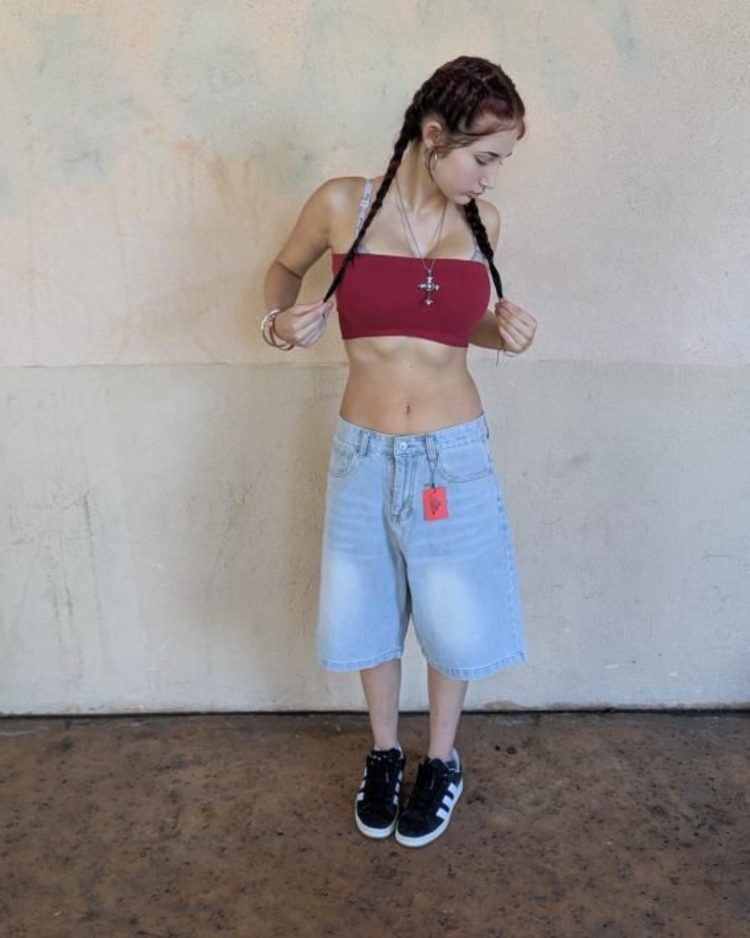 Blue Denim Pink Star Laced Jorts