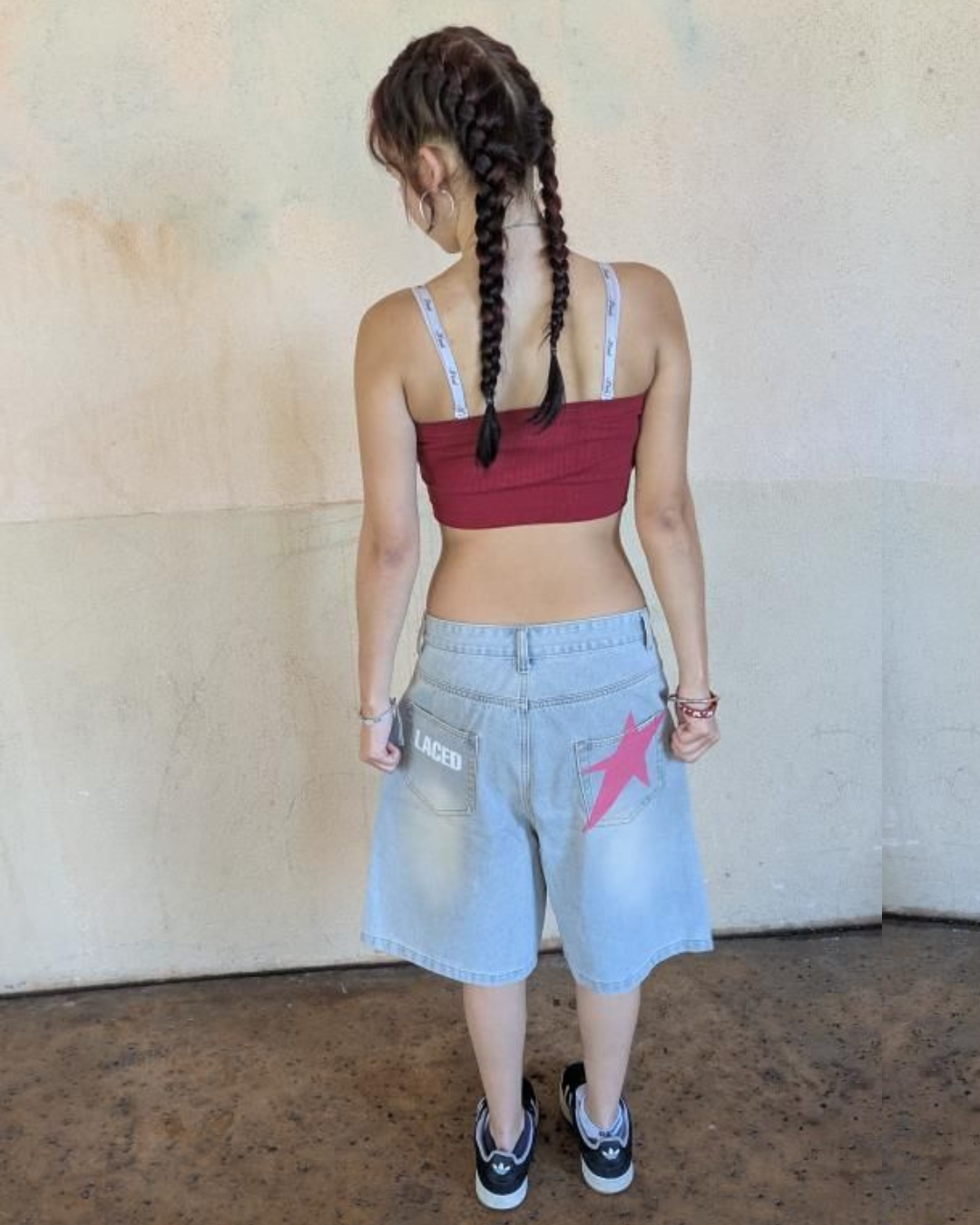 Blue Denim Pink Star Laced Jorts